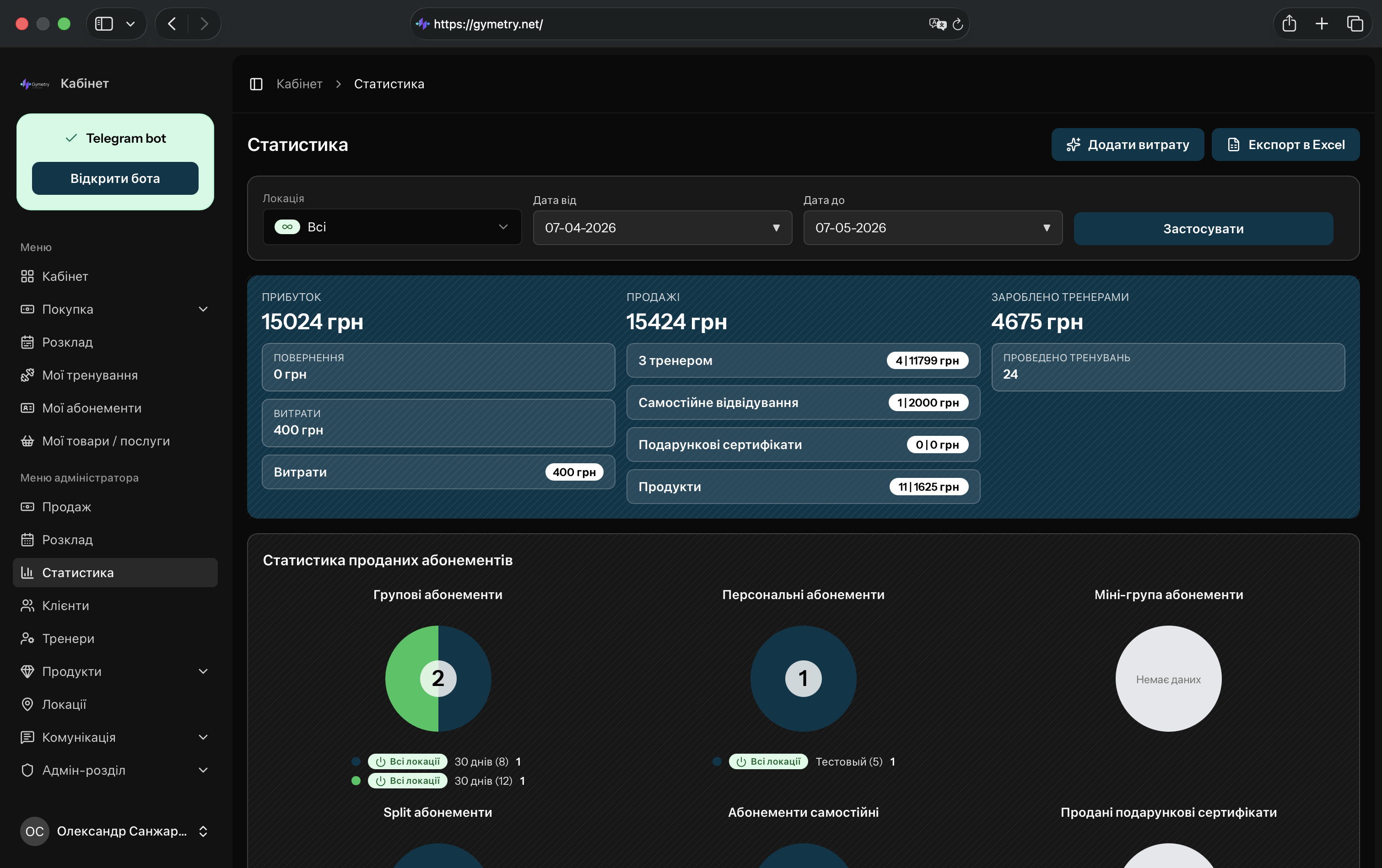 Gymetry CRM dashboard preview